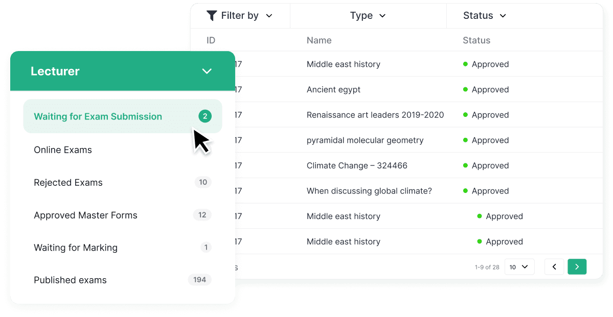 Exam management dashboard